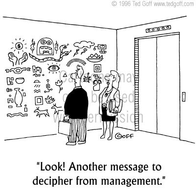 management cartoon 1995: Row of statues of businesspeople, each with graph instead of inscription at base.