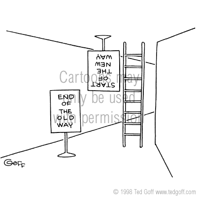 sales cartoon 2280: Desk with in tray labeled: 