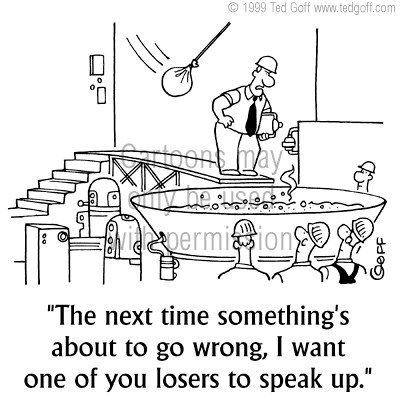 management cartoon 2293: Huge chart behind desk: 